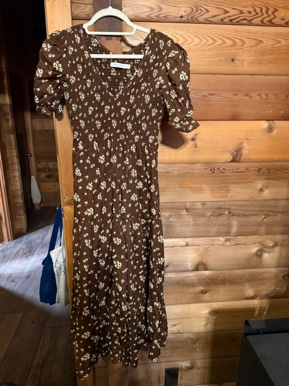 Christy Dawn Brown Floral Maxi Dress with Puff Sleeves